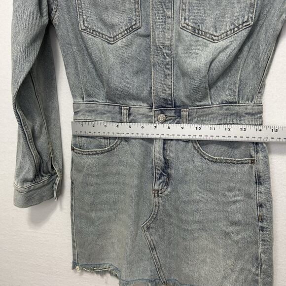 Pistola Nina Denim Mini Dress Raw Hem Snaps Acid Wash Size XS - Picture 9 of 9